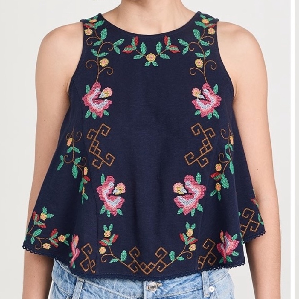 Free People Fun And Flirty Embroidered Navy Blue Women’s Top Size S